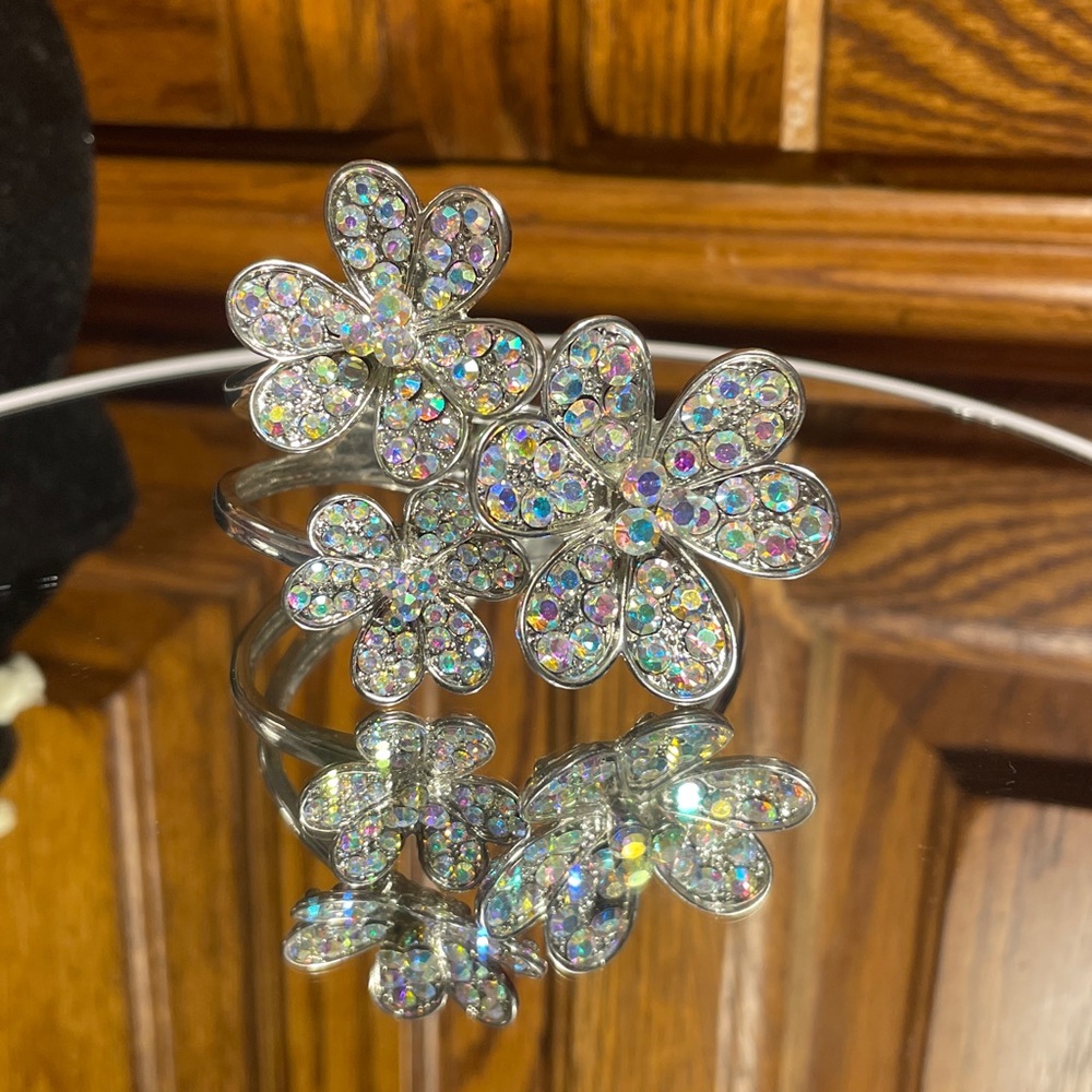 AB and Silver Floral Crystal Bracelet